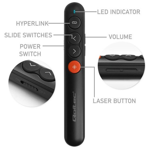 Laserowy wskaźnik/Prezenter 4w1/USB 3.0/2.4GHz/30m Qoltec
