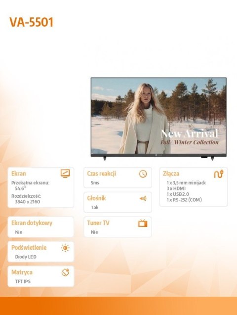 Monitor wielkoformatowy VA-5501 CZARNY 350cd/m2 1200:1 16/7 UHD AG NEOVO