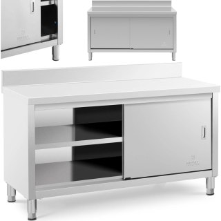 Stół blat roboczy przyścienny z szafką i rantem drzwi suwane 150 x 60 cm Royal Catering