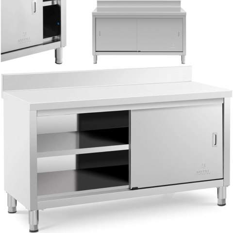 Stół blat roboczy przyścienny z szafką i rantem drzwi suwane 150 x 60 cm Royal Catering
