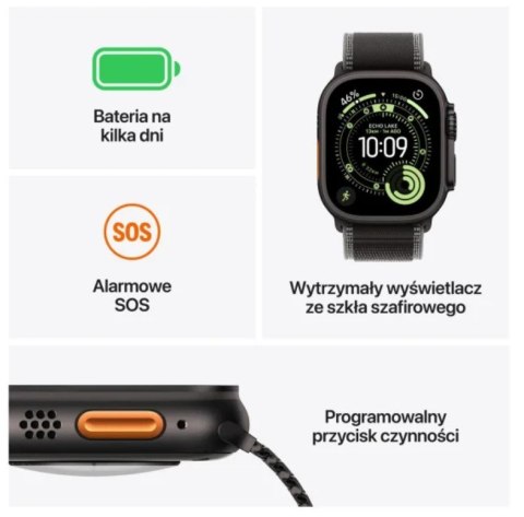 Watch Ultra 3 GPS + Cellular, koperta 49 mm z tytanu w kolorze czarnym, opaska Alpine w kolorze czarnym - rozmiar M Apple