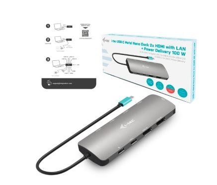 Stacja dokująca USB-C Metal Nano 2x HDMI Display + Power Delivery 100W I-tec