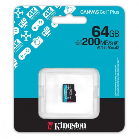 Karta pamięci microSD 64GB Canvas Go! Plus 200MB/s A2 U3 V30 Kingston