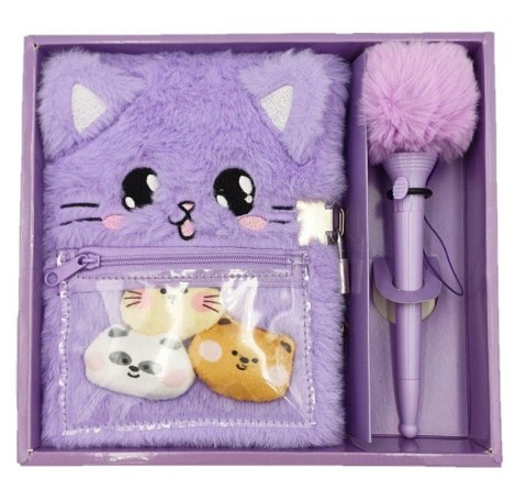 Pamiętnik pluszowy Kotek zestaw z długopisem Stnux