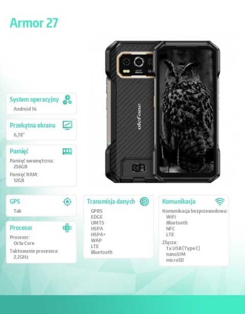 Smartfon Armor 27 4G 12/256GB IP69K Czarny ULEFONE