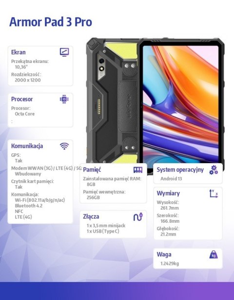 Tablet Armor Pad 3 Pro 4G 10.36" 8/256GB IP69K Czarny ULEFONE