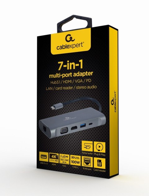 Adapter USB-C Hub USB-C PD GbE VGA HDMI 3xUSB 3.1 card audio Gembird