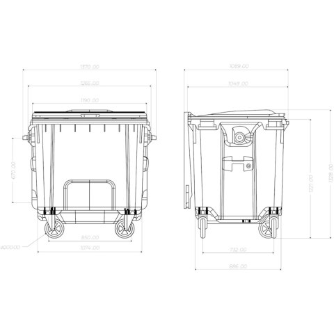 Kontener pojemnik na odpady śmieci komunalne PZH EN 840-2 DIN 1100L - niebieski GSG24