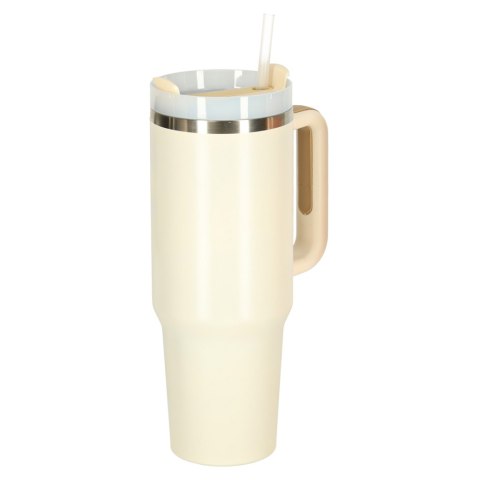 Kubek termiczny ze słomką i uchwytem termos 1200ml kremowy Kik Sp. z o. o. Sp. k.