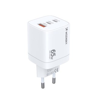Ładowarka sieciowa GaN 65W 100-240V USB-A 2x USB-C biała WOZINSKY