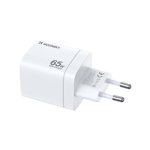 Ładowarka sieciowa GaN 65W 100-240V USB-A 2x USB-C biała WOZINSKY