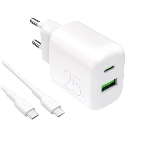 Ładowarka sieciowa USB-A USB-C z kablem USB-C 25W 1.2m - biała PURO