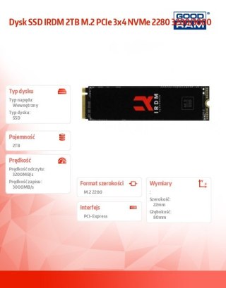 Dysk SSD IRDM 2TB M.2 PCIe 3x4 NVMe 2280 3200/3000 GOODRAM
