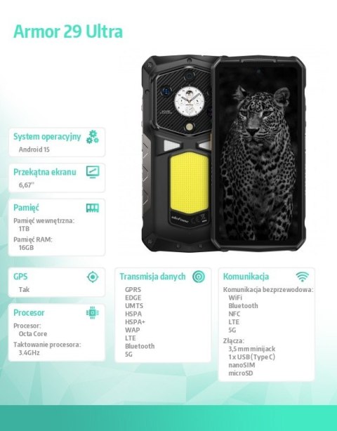 Smartfon Armor 29 Ultra 5G 16/1TB czarny ULEFONE