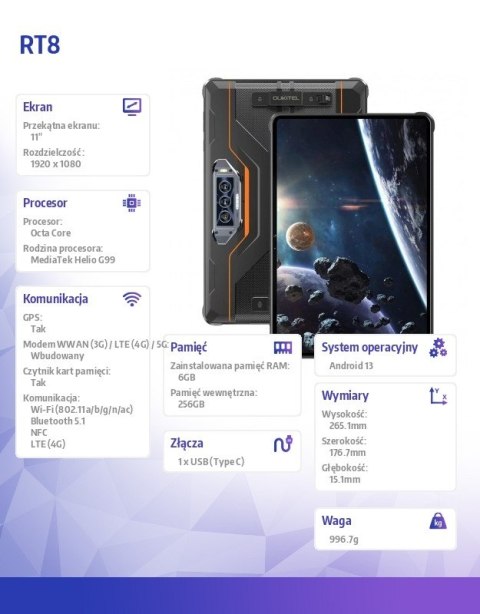 Tablet RT8 6/256GB IP69K pomarańczowy OUKITEL