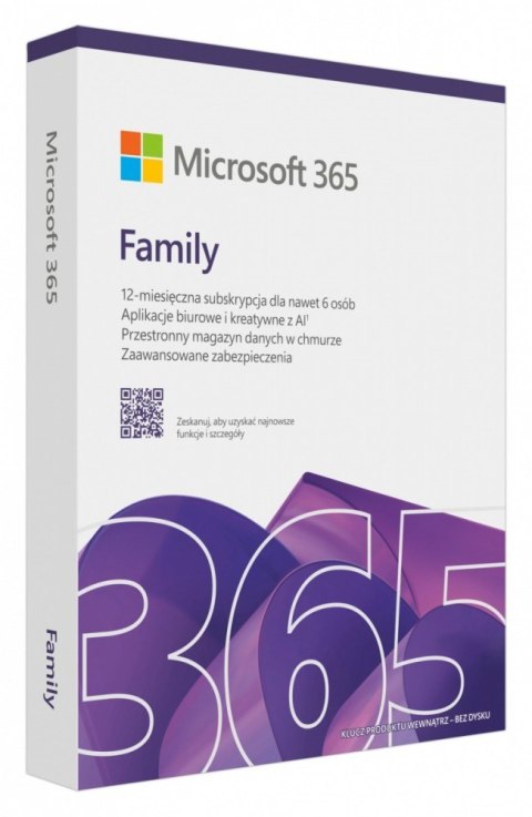 M365 Family PL 1Y 6U Win/Mac Box EP2-32382, Zastępuje P/N: 6GQ-01940 Microsoft