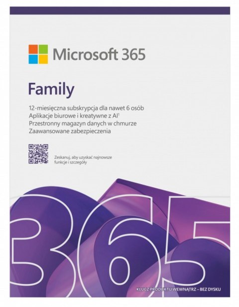 M365 Family PL 1Y 6U Win/Mac Box EP2-32382, Zastępuje P/N: 6GQ-01940 Microsoft