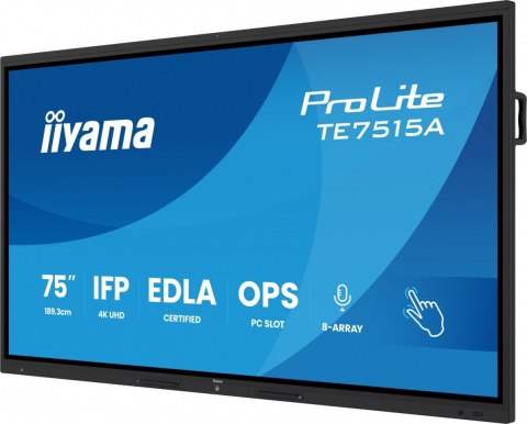 Monitor 75 cali TE7515A-B1AG IPS,4K,40pkt,550cd,DeepContrast-IR+, HDMI x2,DP,USB-C, 2 x 20W, OPS Slot x1, 5xUSB, 2xRJ45,8-Arr IIYAMA