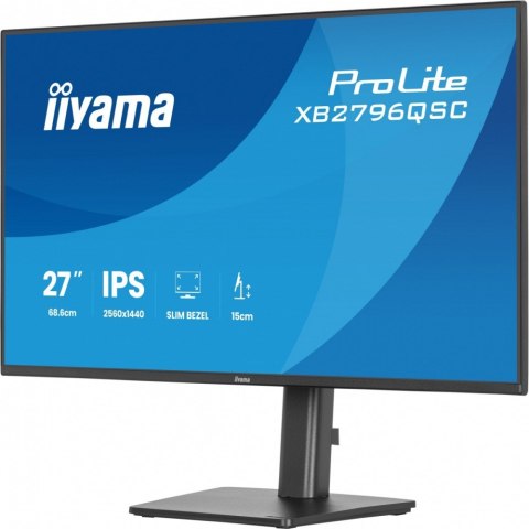 Monitor ProLite 27 cali XB2796QSC-B1 IPS,QHD,HDMI,USB-C (PD 65W),75Hz, 350cd, 1xUSB 3.2 , 1xUSB-C, 2x2W, HAS 150/PIVOT/obrót sto IIYAMA
