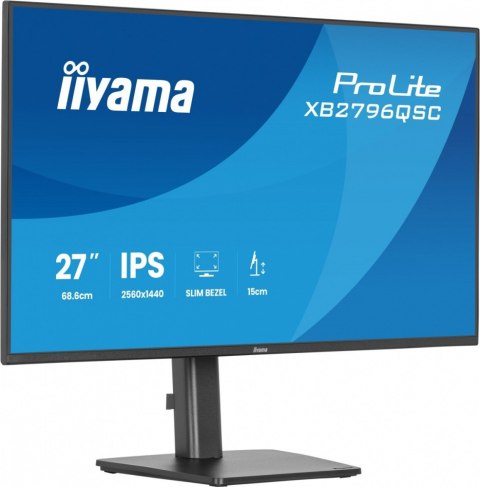 Monitor ProLite 27 cali XB2796QSC-B1 IPS,QHD,HDMI,USB-C (PD 65W),75Hz, 350cd, 1xUSB 3.2 , 1xUSB-C, 2x2W, HAS 150/PIVOT/obrót sto IIYAMA