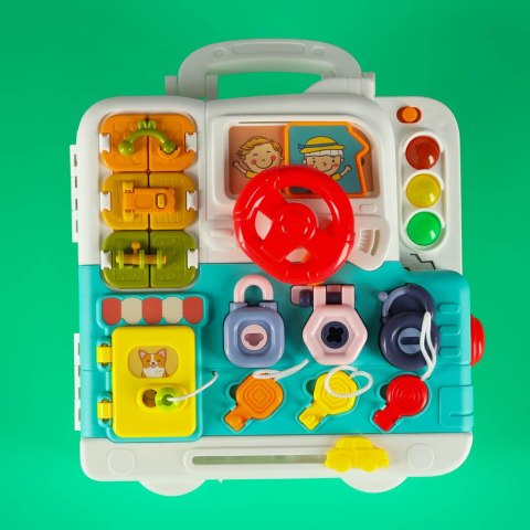 Tablica manipulacyjna sensoryczna montessori walizka pokrętła miś XXL światło dźwięk Kik Sp. z o. o. Sp. k.