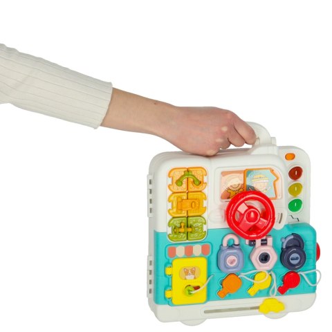 Tablica manipulacyjna sensoryczna montessori walizka pokrętła miś XXL światło dźwięk Kik Sp. z o. o. Sp. k.