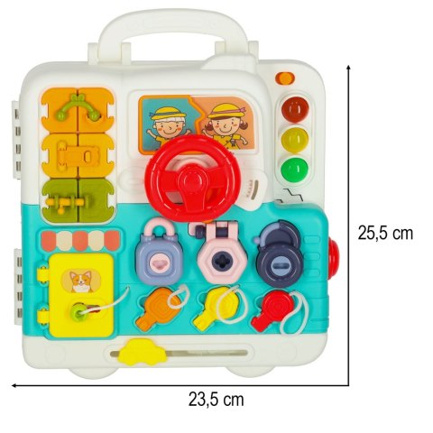 Tablica manipulacyjna sensoryczna montessori walizka pokrętła miś XXL światło dźwięk Kik Sp. z o. o. Sp. k.