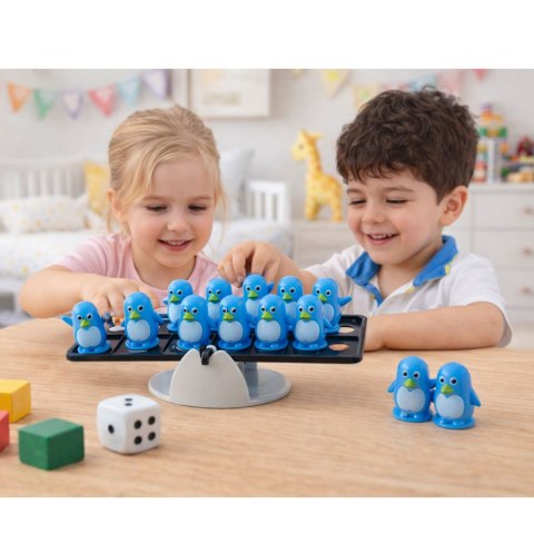 Gra Zręcznościowa Edukacyjna Dla Dzieci Balansujące Pingwiny Niebieskie LEAN TOYS
