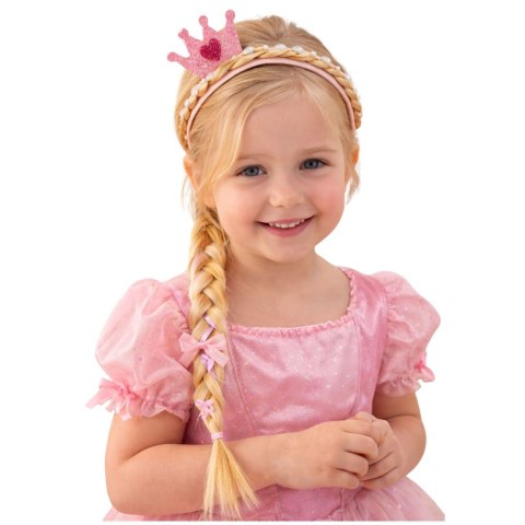 Opaska Z Długim Warkoczem Różowa Wstążka Diamenty Korona 50 cm LEAN Toys