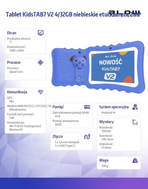 Tablet KidsTAB7 V2 4/32GB niebieskie etui kamera 2MP BLOW