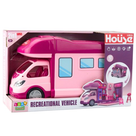 Rozkładany Kamper Dla Lalek Garderoba Akcesoria Różowy 42 el. LEAN Toys