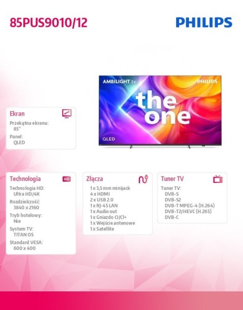 Telewizor 85 cali LED 85PUS9010/12 Philips