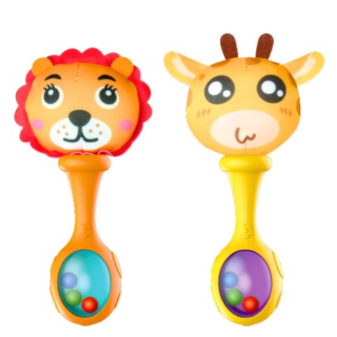 Zestaw Grzechotki Z Miękką Piłeczką Wzorki Żyrafa Lew 2szt LEAN Toys