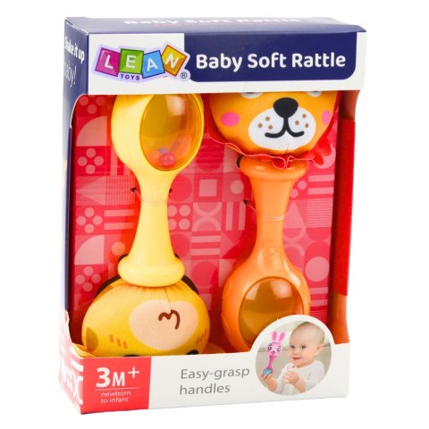 Zestaw Grzechotki Z Miękką Piłeczką Wzorki Żyrafa Lew 2szt LEAN Toys