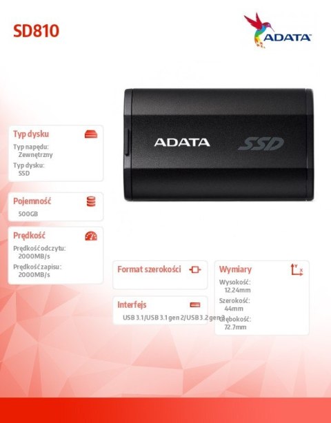 Dysk SSD External SD810 500GB USB3.2 20Gb/s czarny Adata