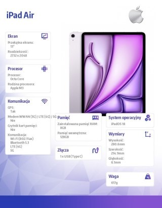 IPad Air 13 cali WiFi + Cellular 128GB Fioletowy Apple