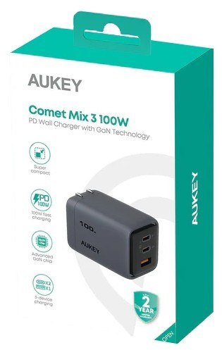 PA-C5 ładowarka sieciowa 3xUSB (2xUSB-C i 1xUSB-A) 100W 5A QC5.0 PD3.0 AFC PPS FCP SCP AUKEY