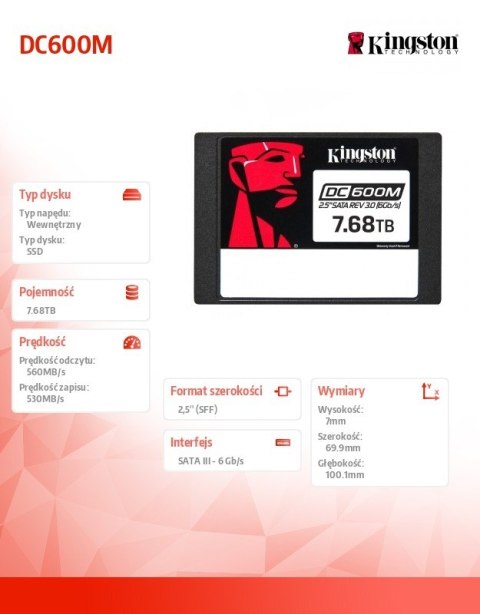 Dysk SSD DC600M 7680GB Kingston