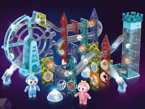 Świecąca Zjeżdżalnia Dla Kulek Klocki Magnetyczne Winda Diabelskie Koło 129 Elementów LEAN Toys