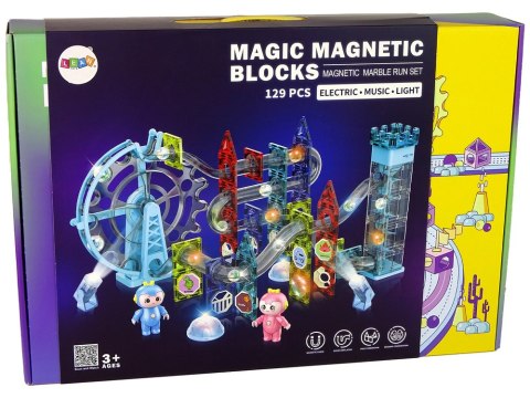 Świecąca Zjeżdżalnia Dla Kulek Klocki Magnetyczne Winda Diabelskie Koło 129 Elementów LEAN Toys