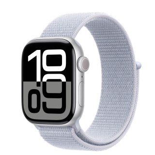 Watch Series 10 GPS + Cellular, koperta 42 mm z aluminium w kolorze srebrnym z opaską sportową w kolorze błękitnego obłoku Apple