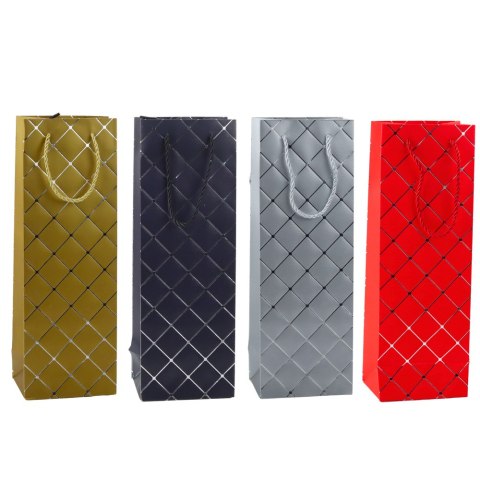 Torba Prezentowa Na Wino Butelkę Papierowa Srebrne Elementy 35 x 12 x 9 cm LEAN