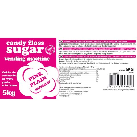 Cukier do automatu do waty cukrowej granulacja 0.8-1.2mm smak naturalny CZERWONY 5kg GSG24