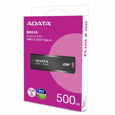 Dysk SSD zewnętrzny SC610 500GB USB3.2A Gen2 czarny Adata