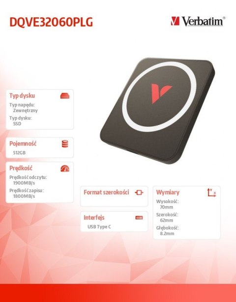 Dysk zewnętrzny SnapBack Magnetic SSD Mocha MagSave 512GB Apple ProRes 4K 60kl/s Verbatim