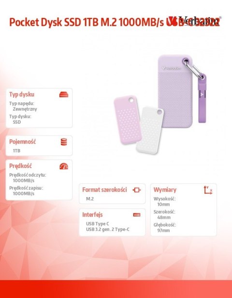 Pocket Dysk SSD 1TB M.2 1000MB/s USB-C 32322 Verbatim