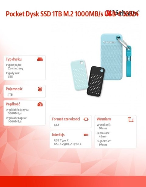 Pocket Dysk SSD 1TB M.2 1000MB/s USB-C 32324 Verbatim
