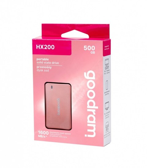 Dysk SSD HX200 500GB USB-C+A 1500/900MB/s różowe złoto GOODRAM