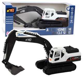 Koparka Gąsienicowa Metalowa Łyżka Ruchome Przeguby Obrót 360° Biała LEAN Toys