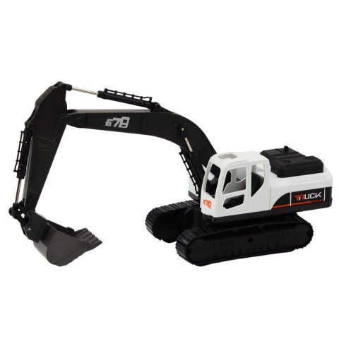 Koparka Gąsienicowa Metalowa Łyżka Ruchome Przeguby Obrót 360° Biała LEAN Toys